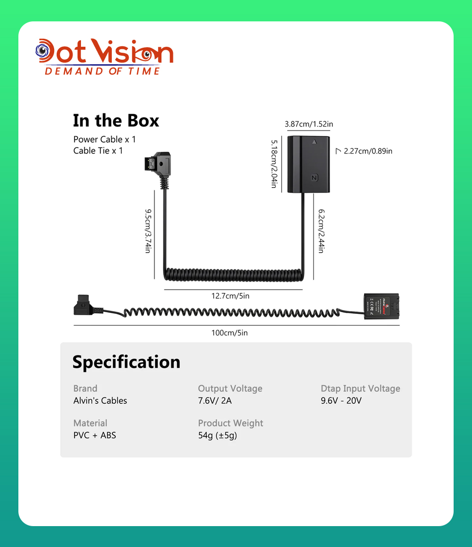 Alvin's Cables NP FZ100 Dummy Battery to D tap Coiled Power Cable In Bangladesh Alvin's Cables NP FZ100 Dummy Battery to D tap Coiled Power Cable In Bangladesh