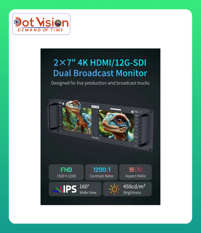 FEELWORLD FRM701G Dual 7 Inch 3RU Rackmount Monitor 12G-SDI 4K HDMI 1920x1200 IPS In Bangladesh
